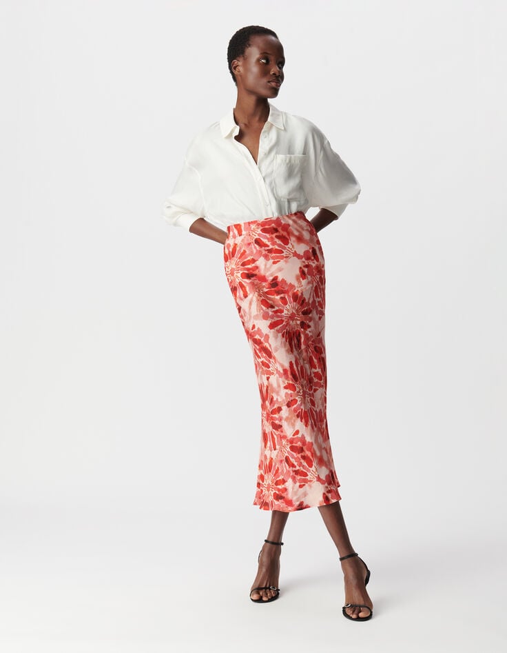 Ikks Jupe Longue Rouge Imprimé Batik Femme