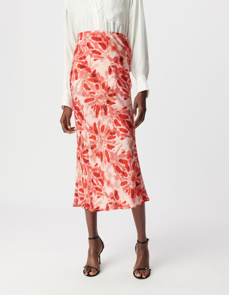 Ikks Jupe Longue Rouge Imprimé Batik Femme