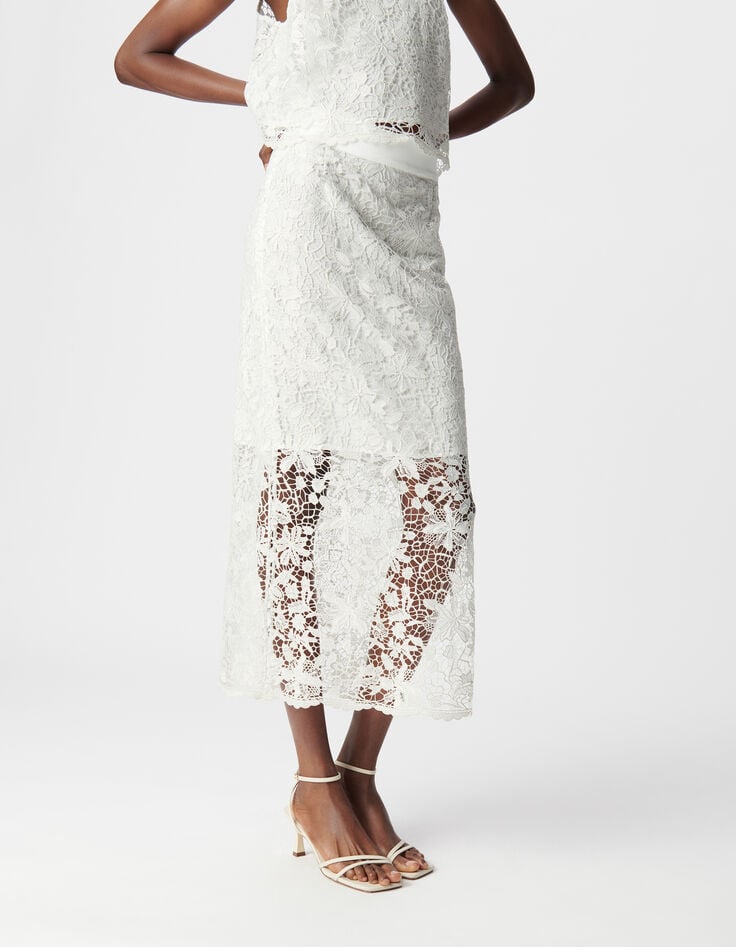 Ikks Jupe Midi Blanche Tout Dentelle Femme