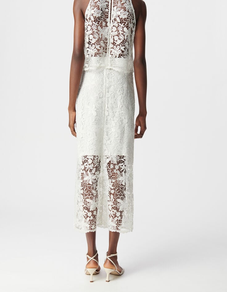 Ikks Jupe Midi Blanche Tout Dentelle Femme