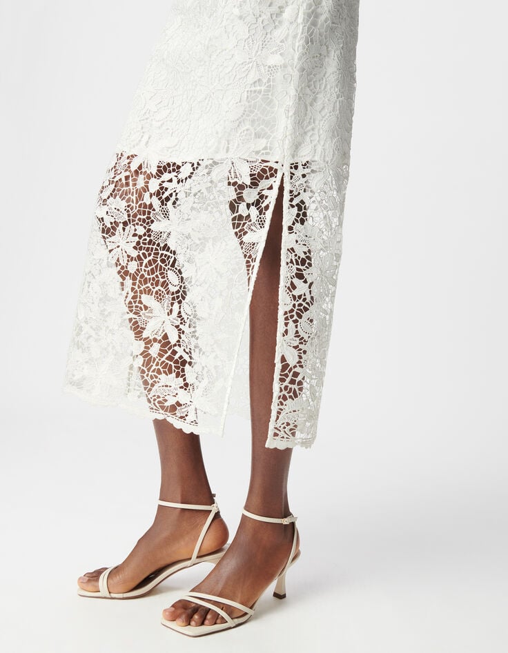 Ikks Jupe Midi Blanche Tout Dentelle Femme