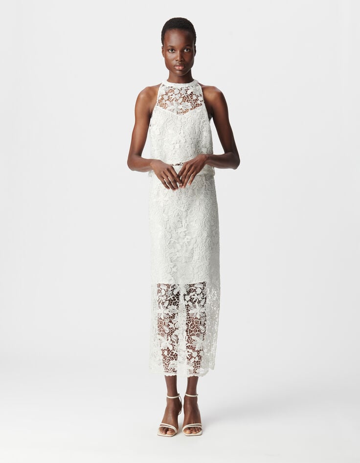 ikks Jupe midi blanche tout dentelle Femme