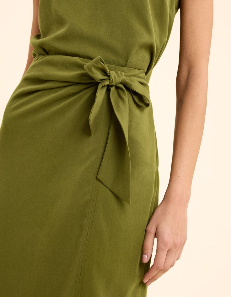 Ikks Jupe Midi Kaki Fluide Nouée Côté I.Code