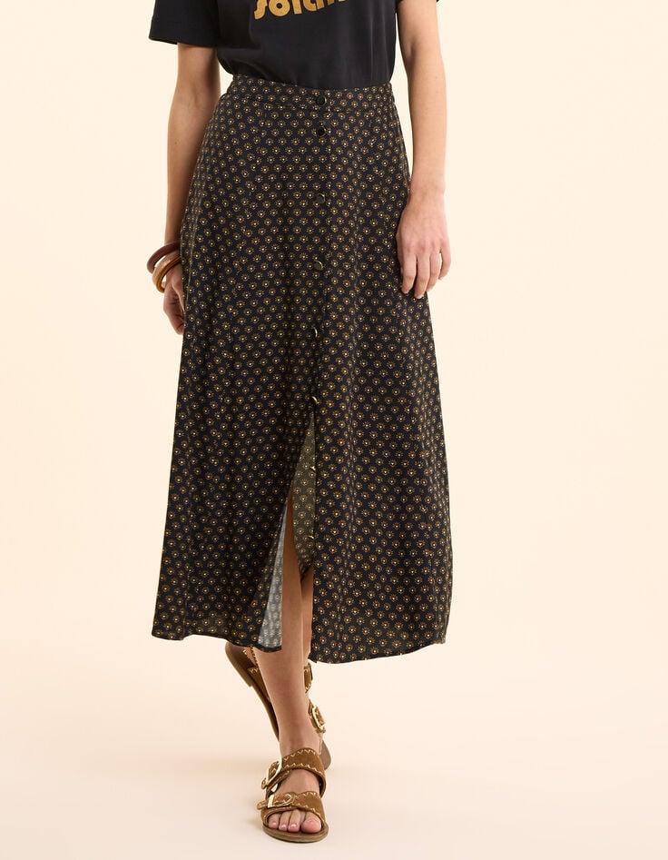 Ikks Jupe Midi Noire Imprimé Floral Cœur I.Code