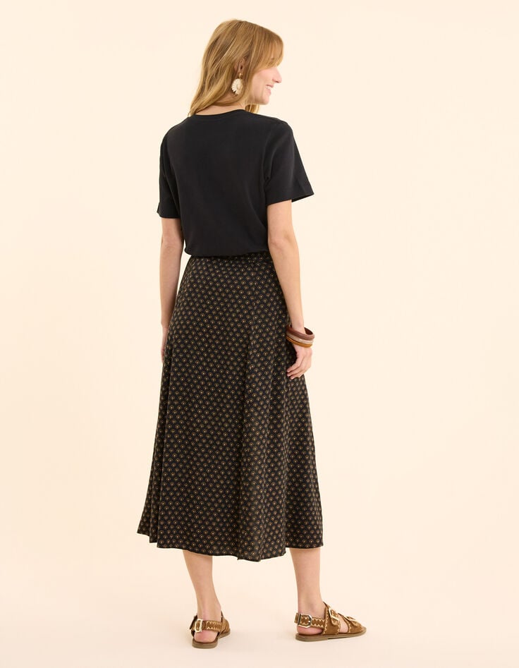 Ikks Jupe Midi Noire Imprimé Floral Cœur I.Code