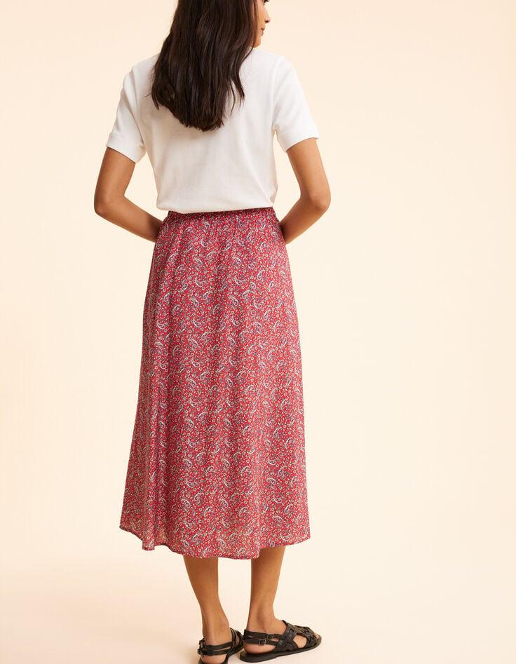 Ikks Jupe Midi Rouge Imprimé Cachemire I.Code