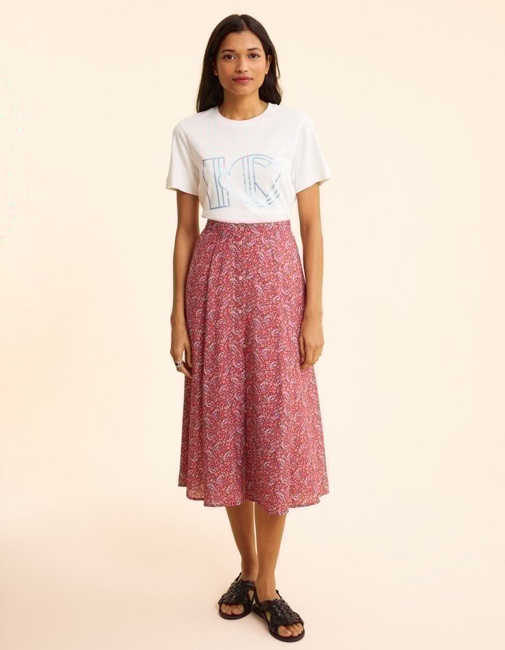 ikks Jupe midi rouge imprimé cachemire I.Code