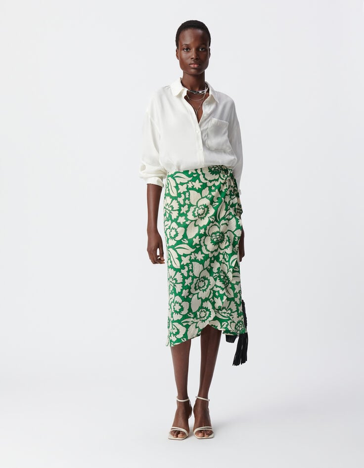 Ikks Jupe Midi Verte Imprimé Maxi Tropical Femme