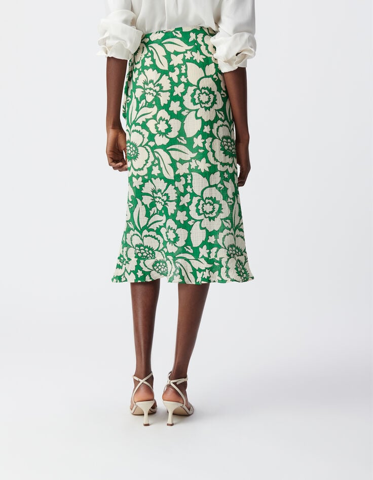 Ikks Jupe Midi Verte Imprimé Maxi Tropical Femme