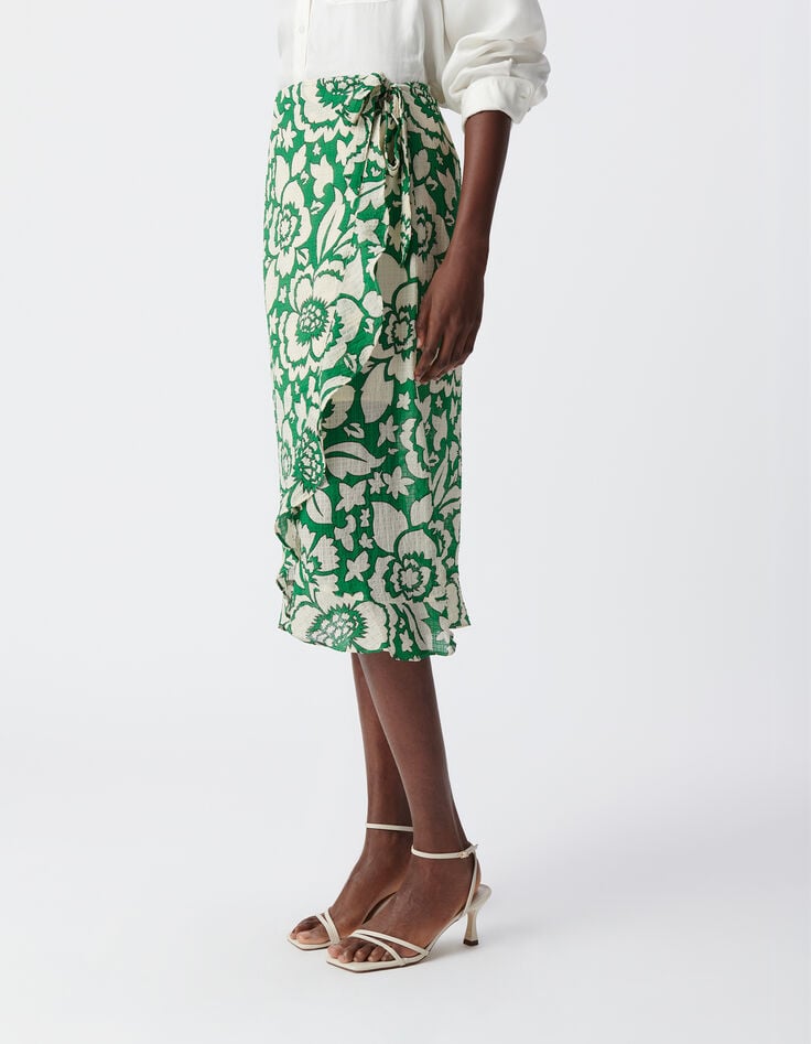 Ikks Jupe Midi Verte Imprimé Maxi Tropical Femme