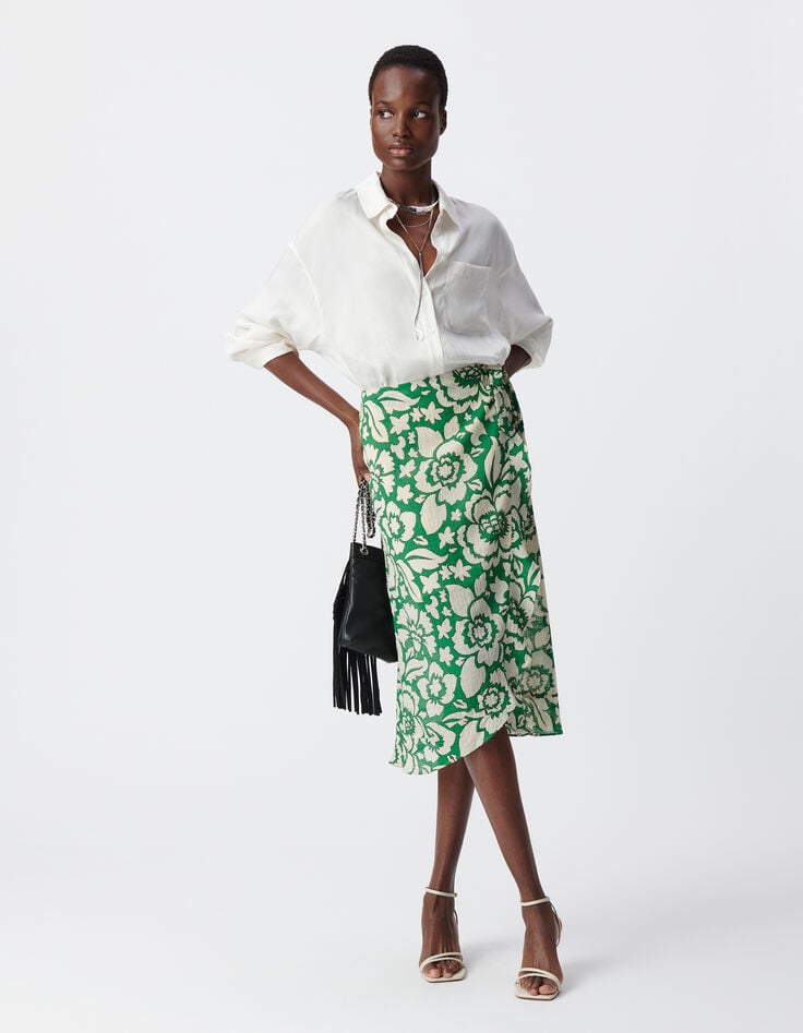 ikks Jupe midi verte imprimé maxi tropical Femme