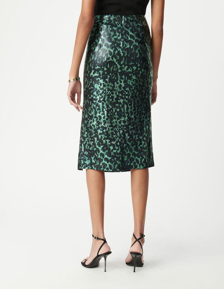 Ikks Jupe Verte Imprimé Camouflage Métallisé Femme