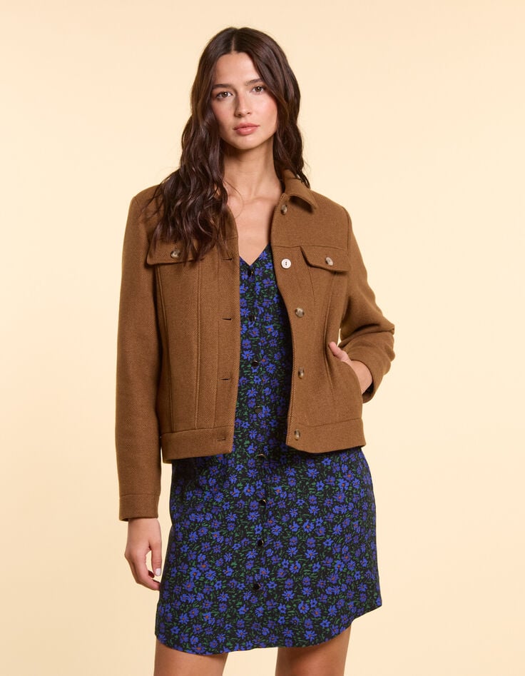 Ikks Manteau Court Camel Fourré I.Code
