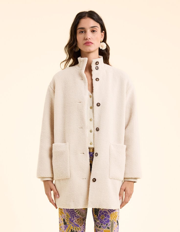 Ikks Manteau écru Sherpa Col Montant I.Code