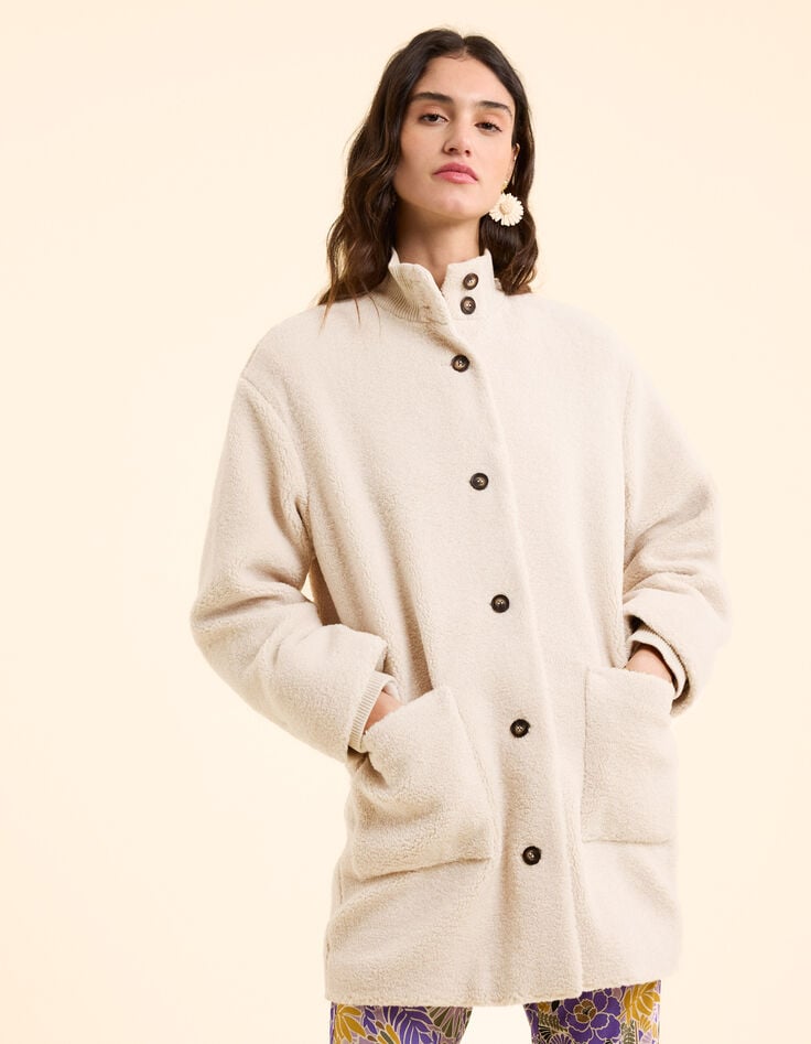 Ikks Manteau écru Sherpa Col Montant I.Code