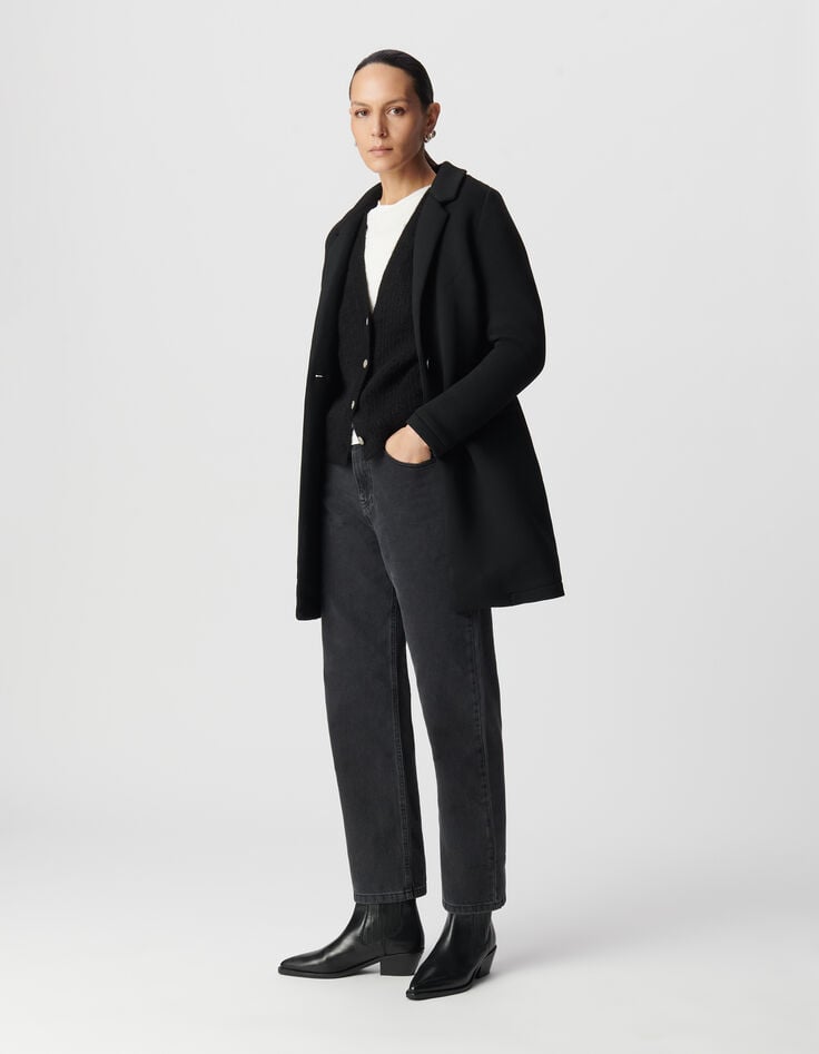 Ikks Manteau Mi-long Néoprène Noir Femme