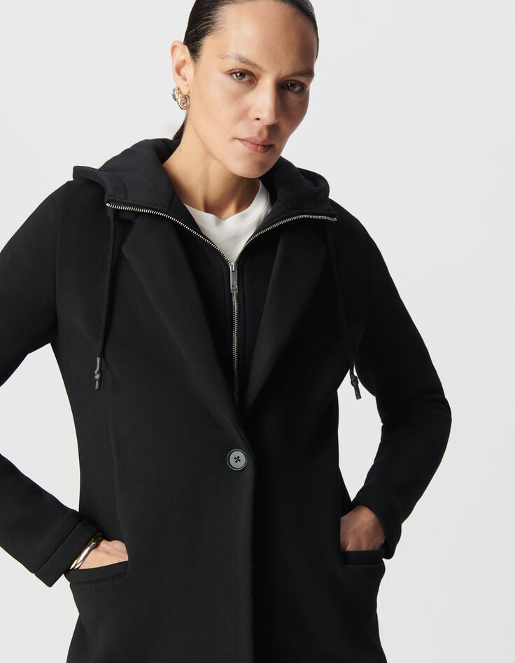 Ikks Manteau Mi-long Néoprène Noir Femme