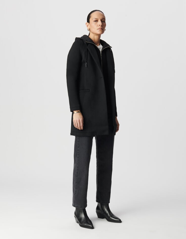 ikks Manteau mi-long néoprène noir femme