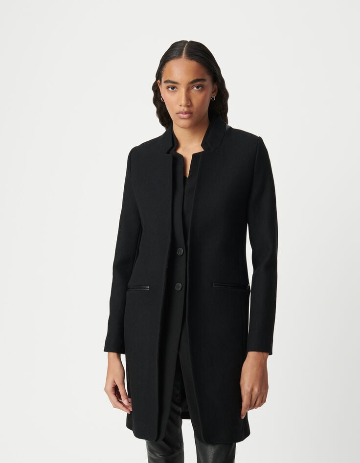 Ikks Manteau Mi-long Noir Double Col Enduit Femme