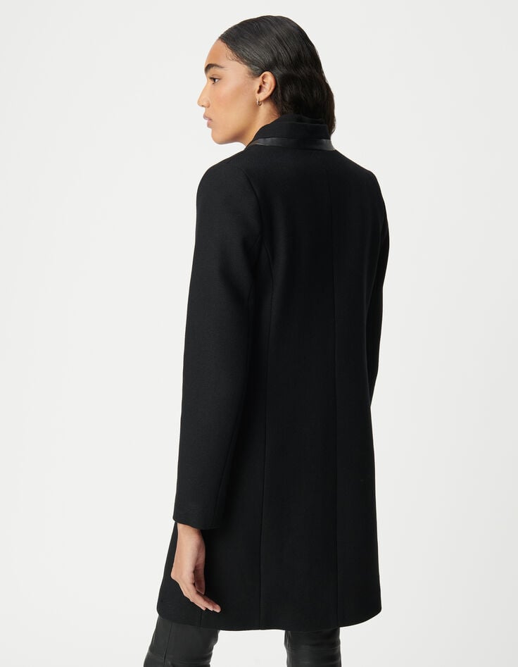 Ikks Manteau Mi-long Noir Double Col Enduit Femme