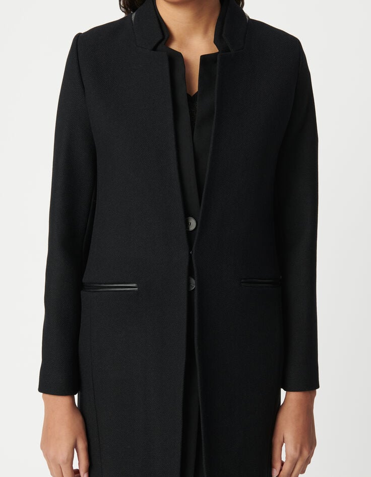 Ikks Manteau Mi-long Noir Double Col Enduit Femme