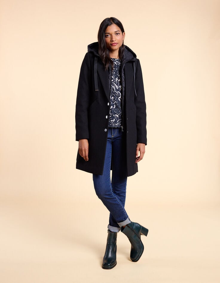 Ikks Manteau Noir Avec Parmenture Amovible I.Code