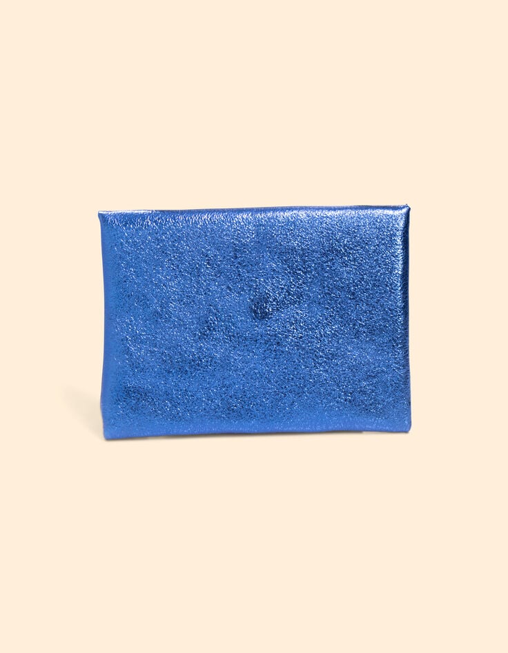 Ikks Mini Pochette Bleue Cuir Irisé I.Code