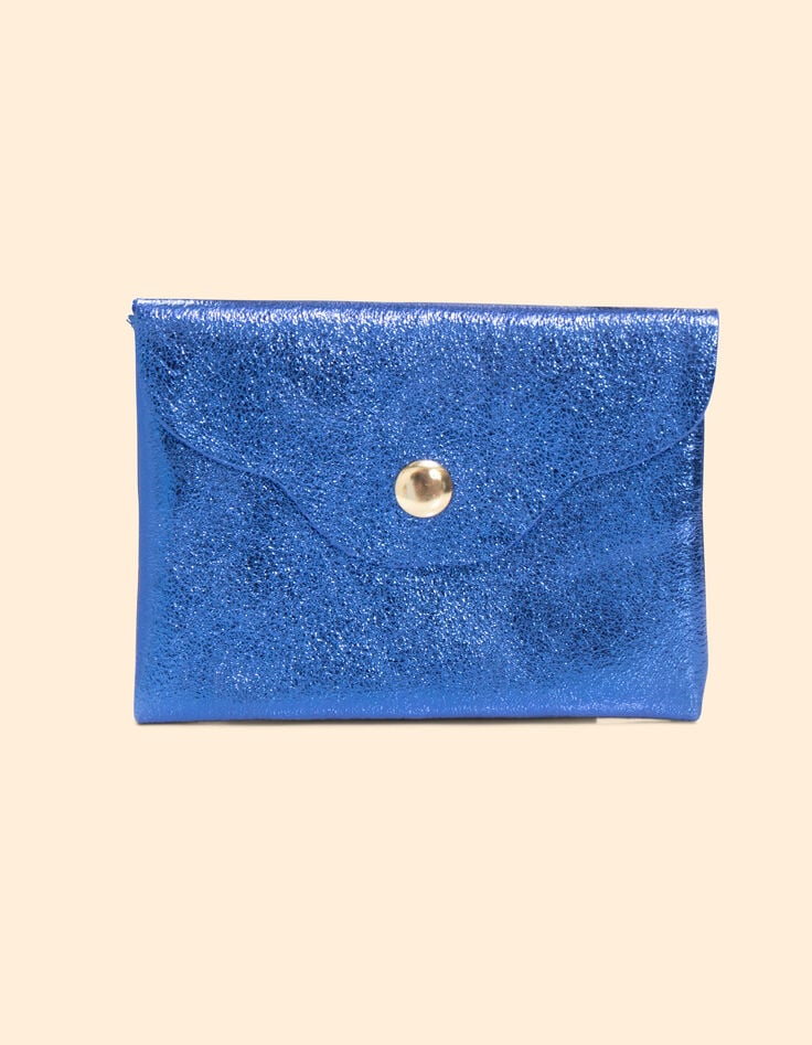 ikks Mini pochette bleue cuir irisé I.Code