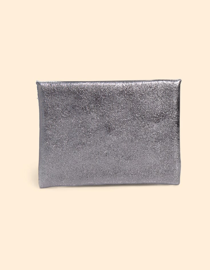 Ikks Mini Pochette Grise Cuir Irisé I.Code
