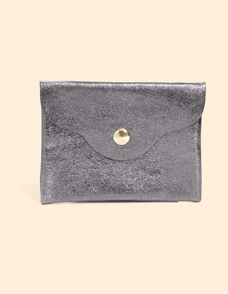 Ikks Mini Pochette Grise Cuir Irisé I.Code