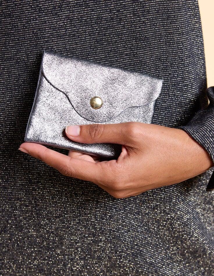 ikks Mini pochette grise cuir irisé I.Code