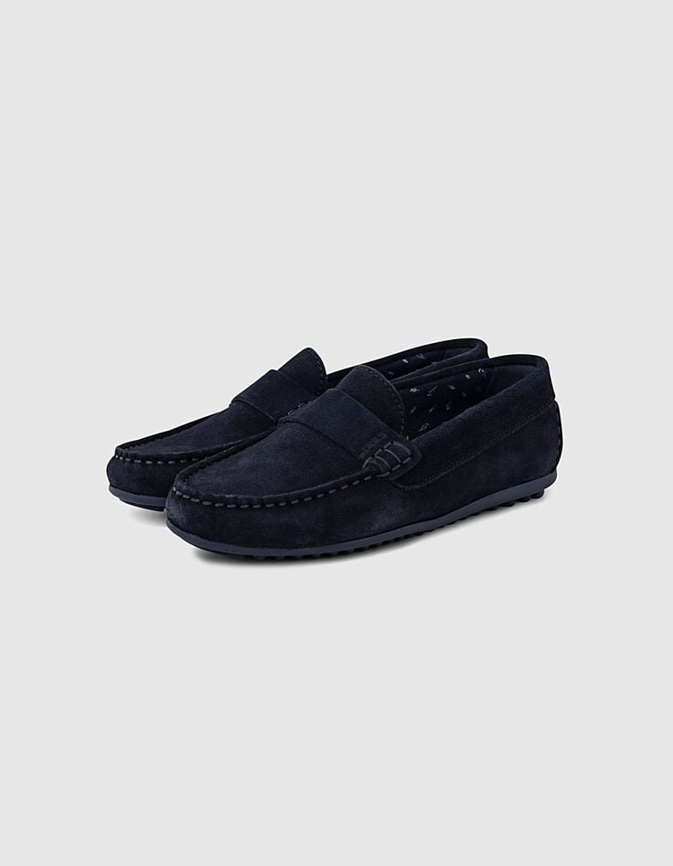 Ikks Mocassins Navy En Cuir Velours Garçon