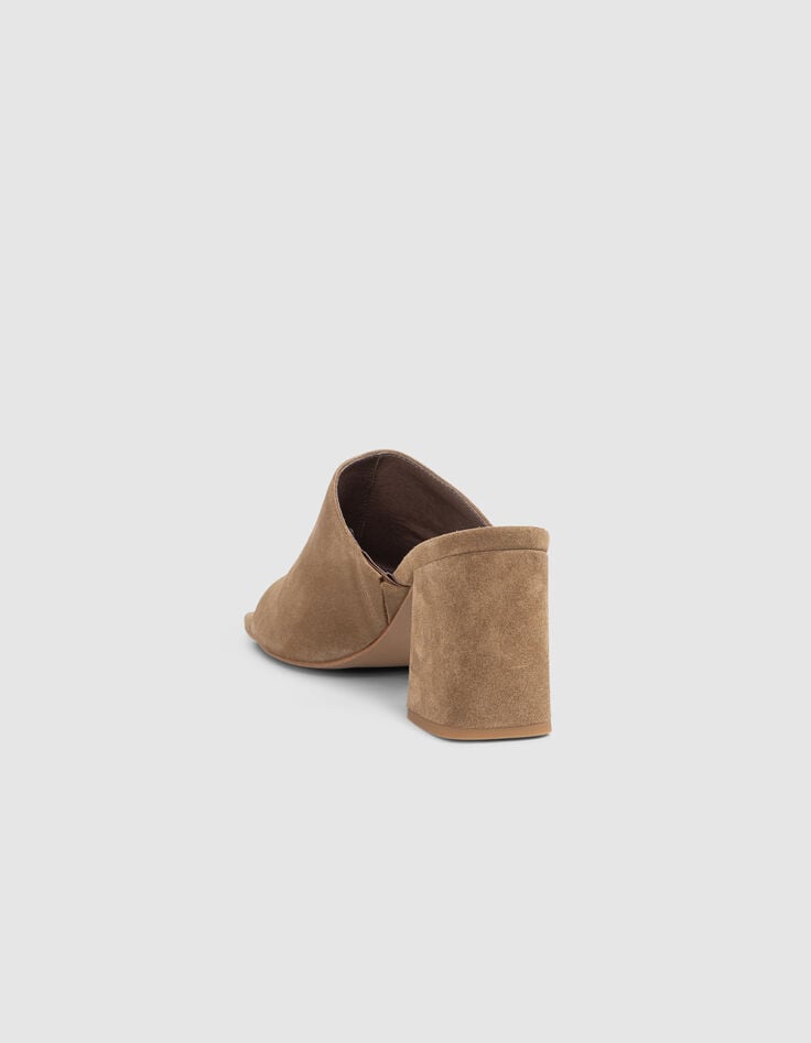 Ikks Mules à Talon Beige Cuir Velours Femme