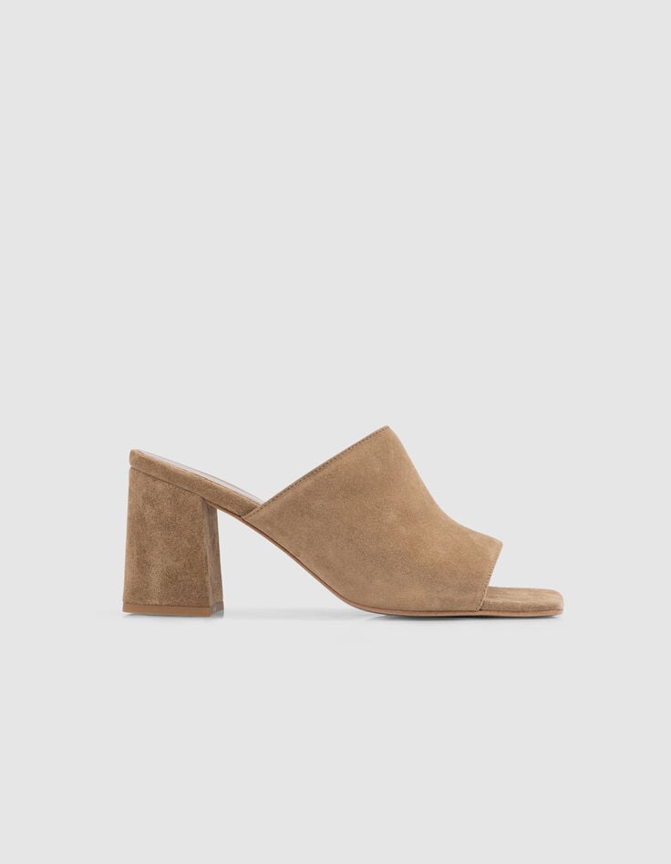 ikks Mules à talon beige cuir velours Femme