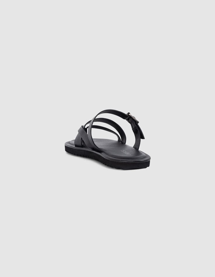 Ikks Mules Noires Cuir Brides Croisées Homme