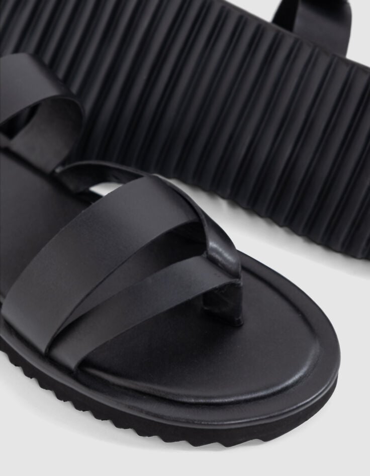 Ikks Mules Noires Cuir Brides Croisées Homme