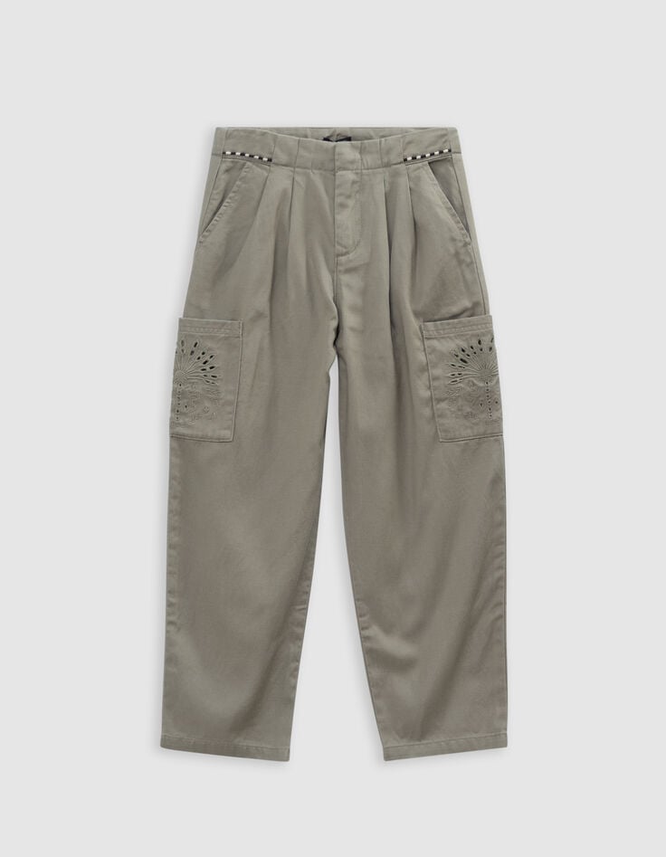 Ikks Pantalon BATTLE Kaki Brodé Fille