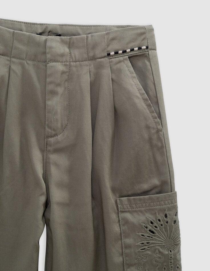 Ikks Pantalon BATTLE Kaki Brodé Fille