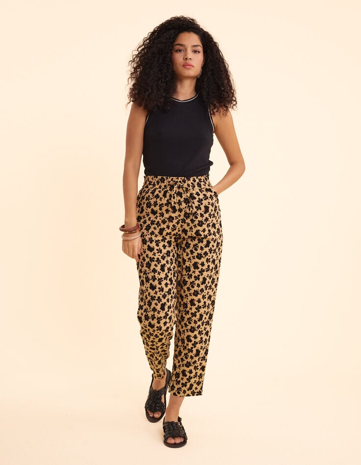 Ikks Pantalon Beige Imprimé Léo Floral I.Code