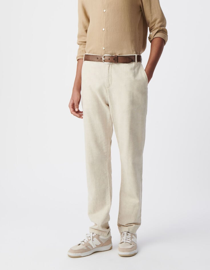 Ikks Pantalon CHINO Beige Coton Et Lin Homme