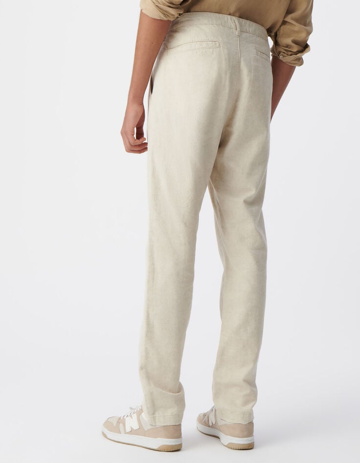 Ikks Pantalon CHINO Beige Coton Et Lin Homme