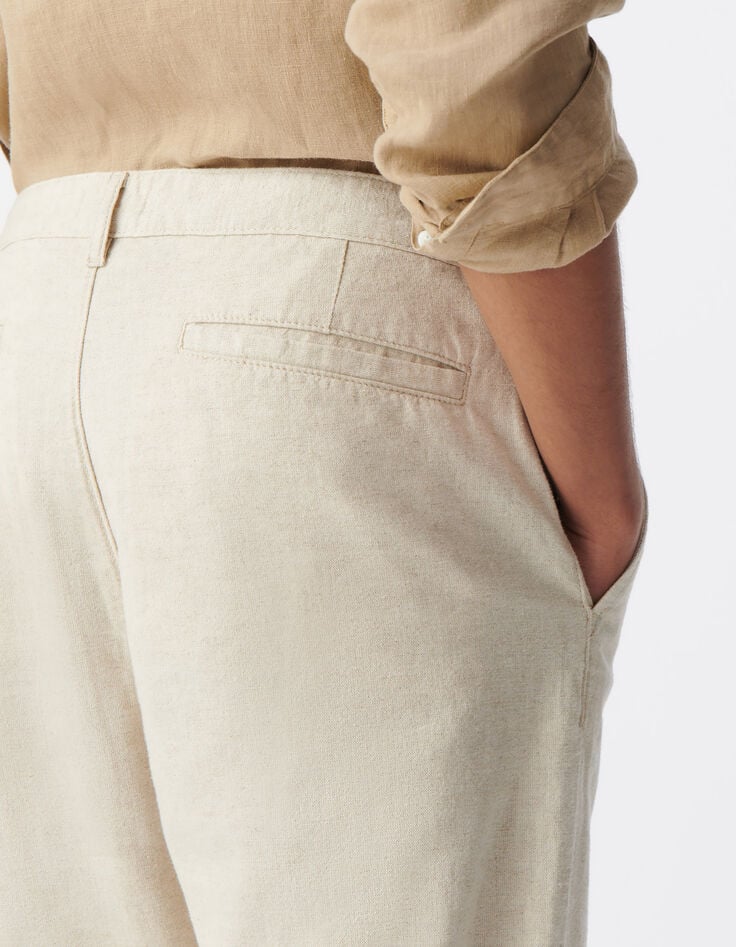 Ikks Pantalon CHINO Beige Coton Et Lin Homme