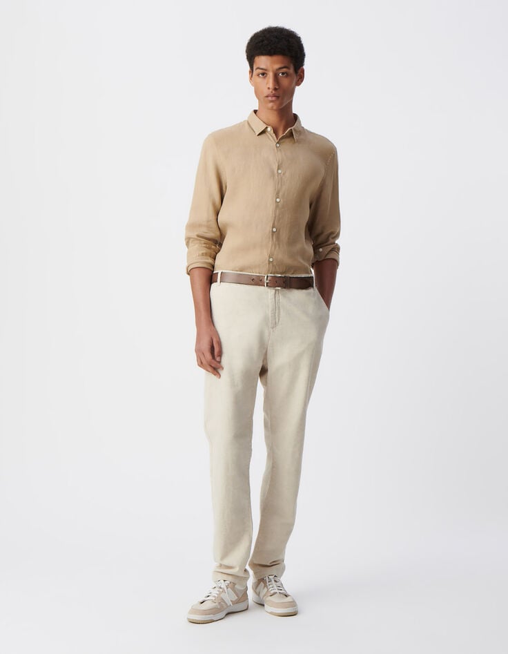 ikks Pantalon CHINO beige coton et lin Homme