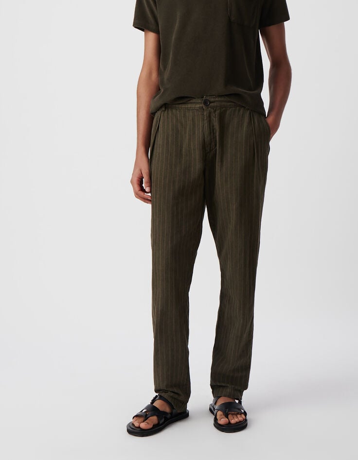 Ikks Pantalon CHINO Kaki Motif Rayures Homme