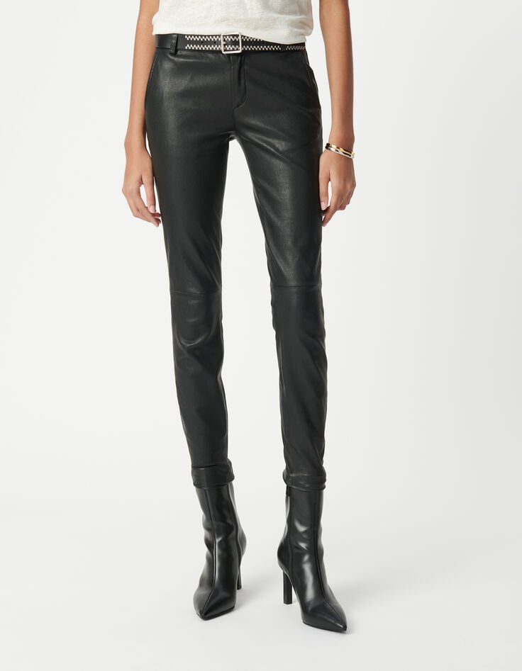 Ikks Pantalon Cuir D'agneau Femme