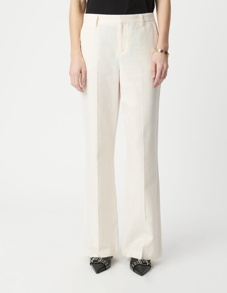 Ikks Pantalon De Costume écru Lin Et Coton Femme