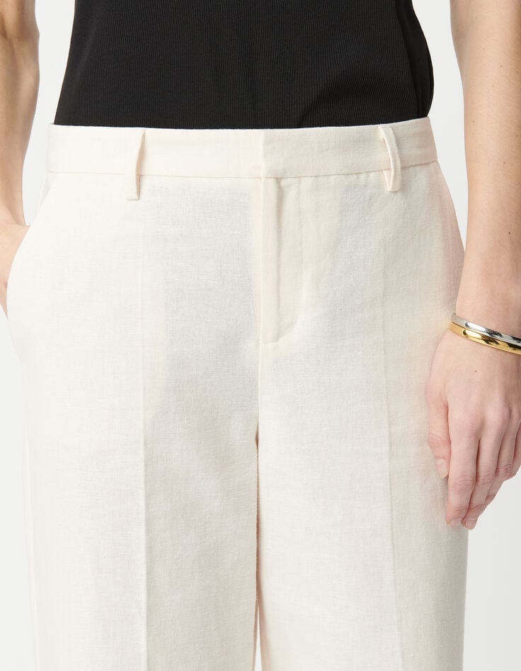 Ikks Pantalon De Costume écru Lin Et Coton Femme