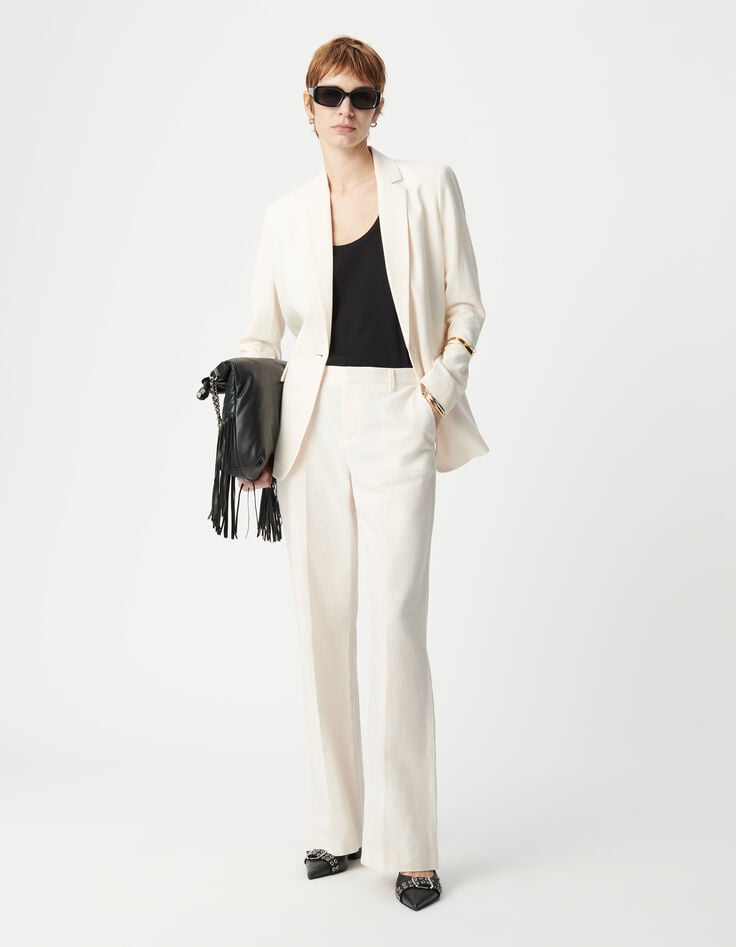 ikks Pantalon de costume écru lin et coton Femme