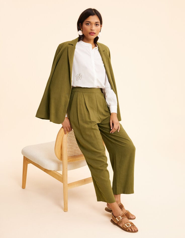 ikks Pantalon de costume kaki lin mélangé I.Code