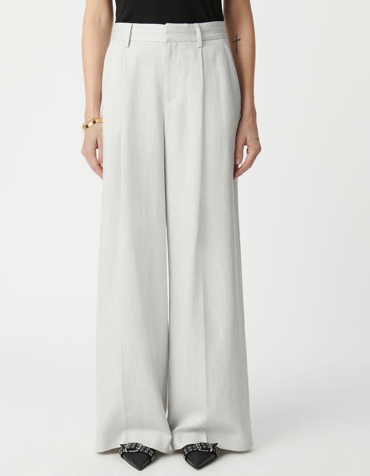 Ikks Pantalon De Costume Large Gris Pailleté Femme